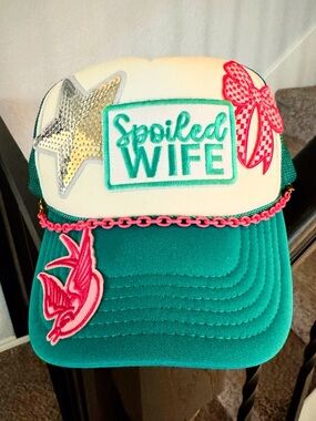 Spoiled Wife Teal & White Embroidered Trucker Hat